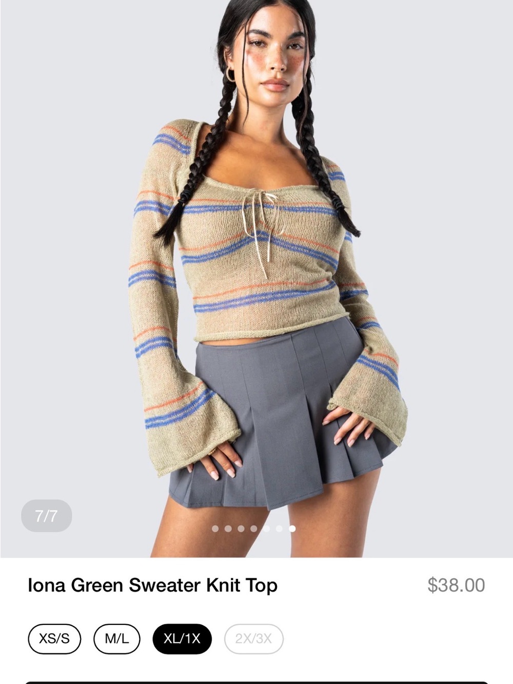 Finesse Green Knit Top with Blue & Coral Stripes